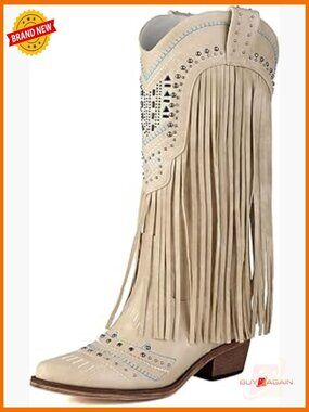 Wide Calf Knee High Cowboy Boots Fringe Embroidered Snip Toe Pull On Western
